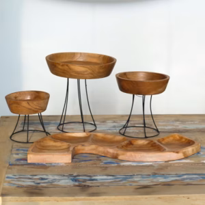 Set van 3 Verhoogde Teakhouten Schalen