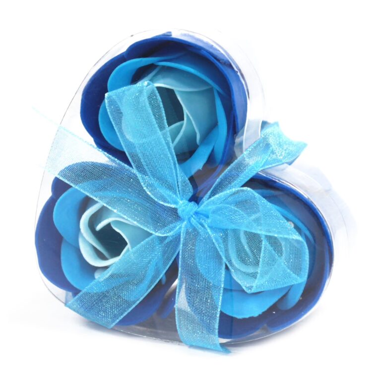 Set-of-3-Soap-Flower-Heart-Box-Blue-Wedding-Roses