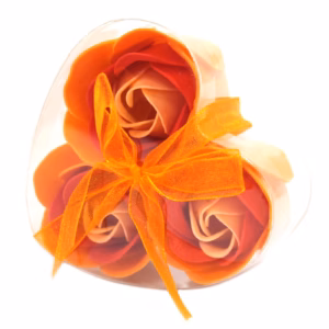 Boîtes de 3 Roses de Savon Boite Coeur - Pêche