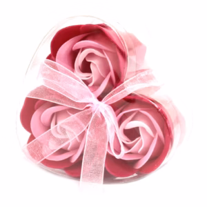 Boîtes de 3 Roses de Savon Boite Coeur - Rose