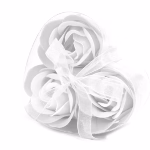 Sæt med 3 Sæbe Blomster Hjertebokse - Hvid