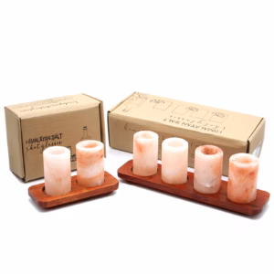 4x Himalayasalz - Shotgläser & Holzserviertablett