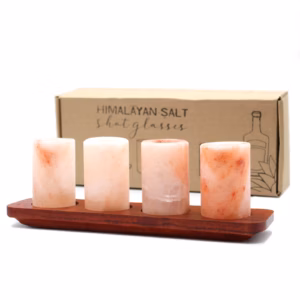 4Stk. Glass med Himalayasalt Og Serveringsstativ I Tre