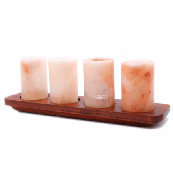 4Stk. Glass med Himalayasalt Og Serveringsstativ I Tre - Bilde 5