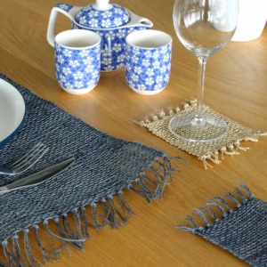 Dessous de Verre Naturel à Franges en Jonc de Mer - Noir