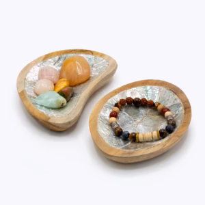 4er - Set Teak - Minischalen mit Muscheldekor - Sortiert