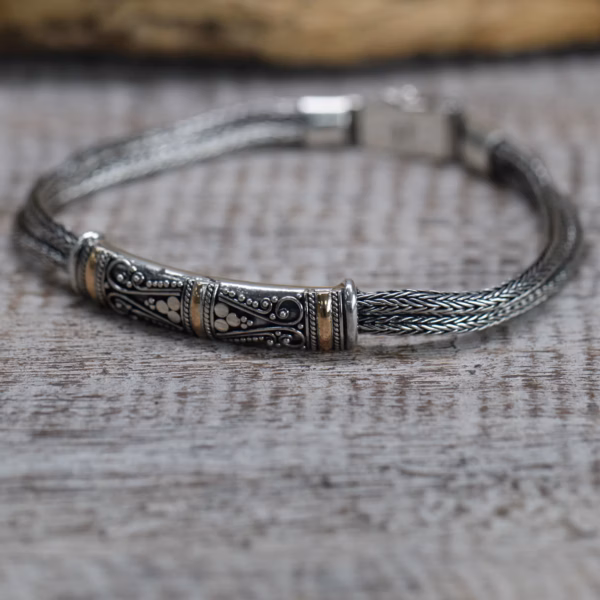 Silver & Gold Bracelet - Unisex Twin Chain - Image 2
