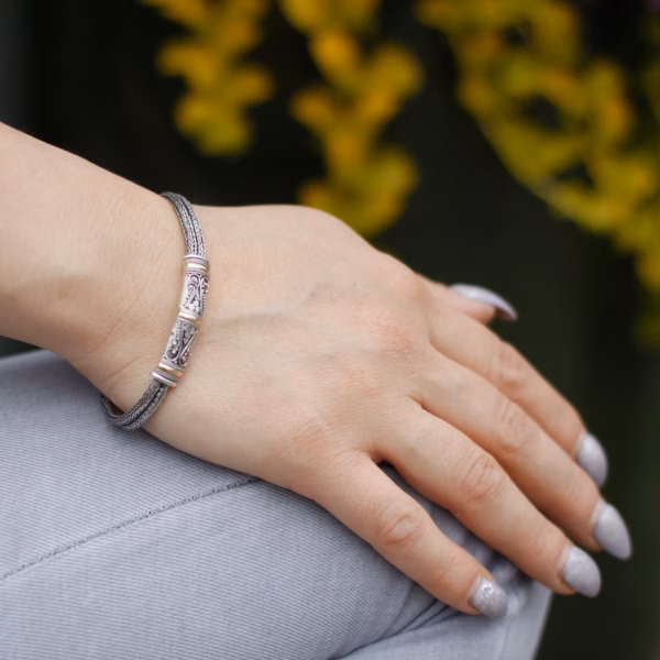 Silver & Gold Bracelet - Unisex Twin Chain - Image 3