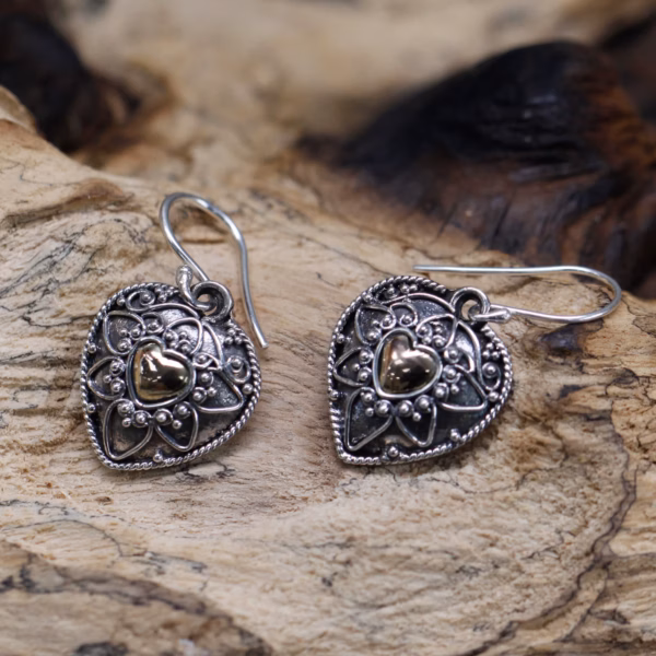 Silver & Gold Earring - Mandala Hearts - Image 2