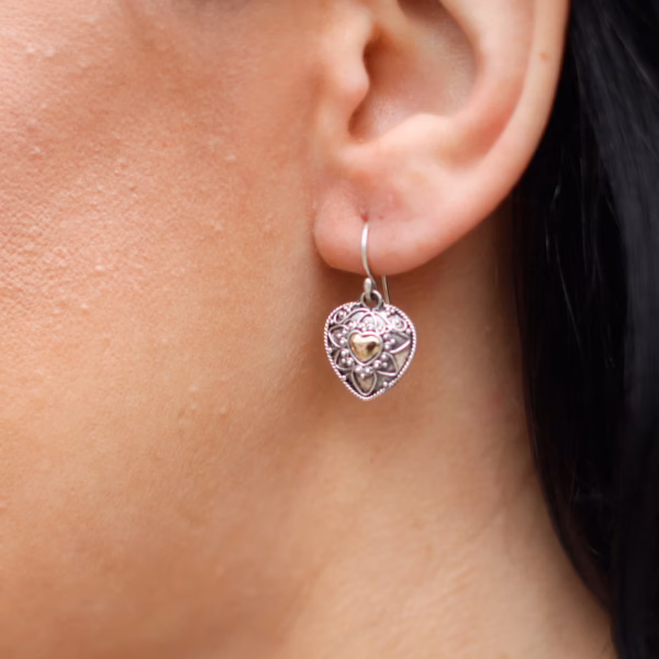 Silver & Gold Earring - Mandala Hearts - Image 4