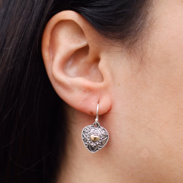 Silver & Gold Earring - Mandala Hearts - Image 5