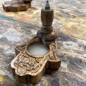 Mango Wood Backflow Burner - Hamsa - Small