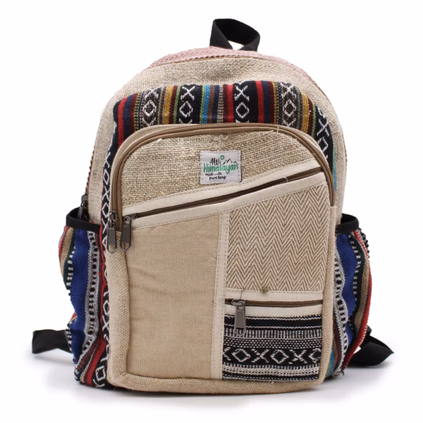 Mochila Pequeña de Cáñamo - Estilo Zigzag con Cremalleras - Imagen 5