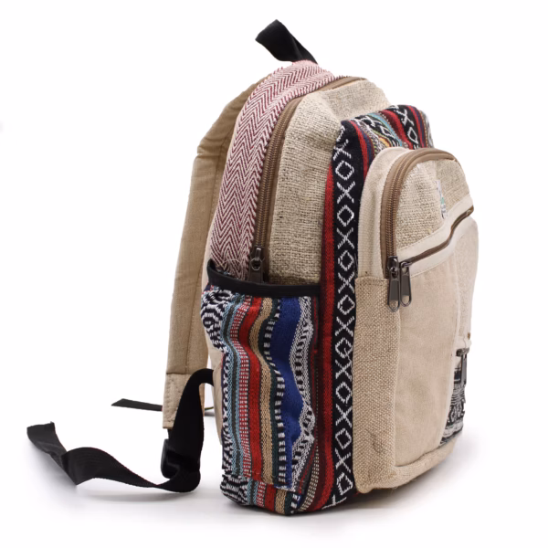 Mochila Pequeña de Cáñamo - Estilo Zigzag con Cremalleras - Imagen 6