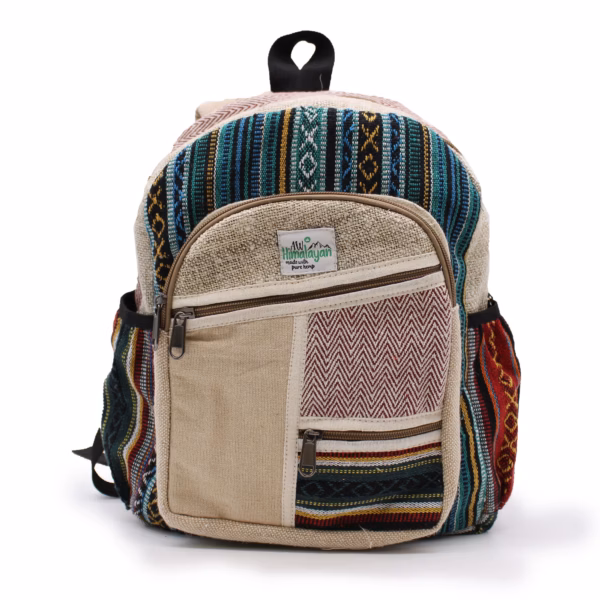 Mochila Pequeña de Cáñamo - Estilo Zigzag con Cremalleras - Imagen 8