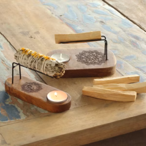 Quemador Palo Santo Pequeño - Madera de Teca - Diseño Hamsa