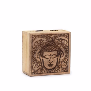 Firkantet Eske / Boks 10x10x4,2 cm - Buddha Ansikt Svart Gravert Liten
