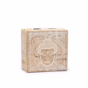 Firkantet Eske / Boks 10x10x4,2 cm - Buddha Face Whitewash Liten