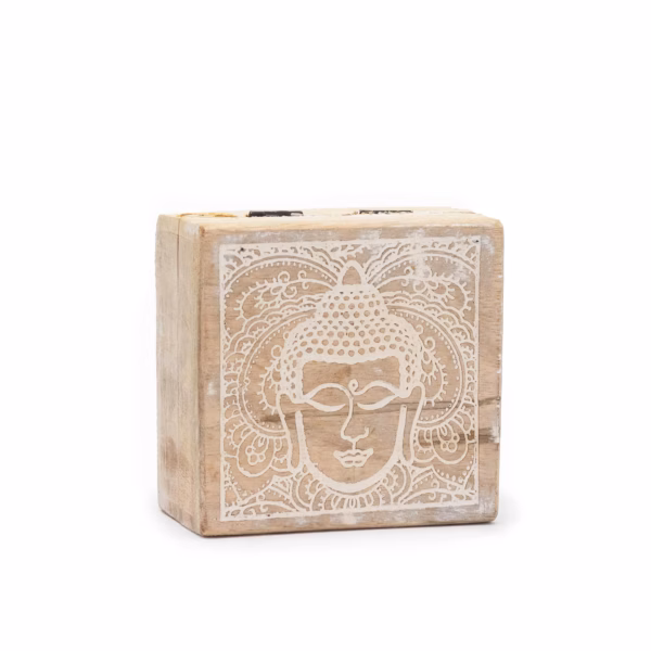 Firkantet Eske / Boks 10X10X4,2 Cm - Buddha Face Whitewash Liten