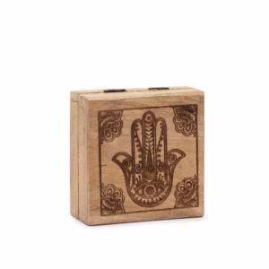 Firkantet Eske / Boks 10x10x4,2 cm - Hamsa Svart Gravert Liten