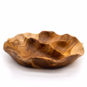 Gladde Ronde Teakhouten Fruitschaal met Drie Vakken - 30x5,5cm