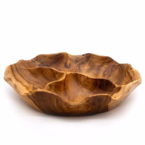 Gladde Ronde Teakhouten Fruitschaal met Drie Vakken - 30x5,5cm
