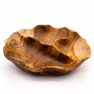 Slät Rund Fruktskål i Teakträ med Tre Avdelningar - 30x5.5cm