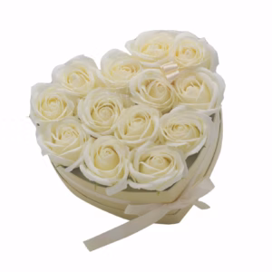 Bouquet Cadeau Fleur de Savon - 13 Roses Crème - Coeur