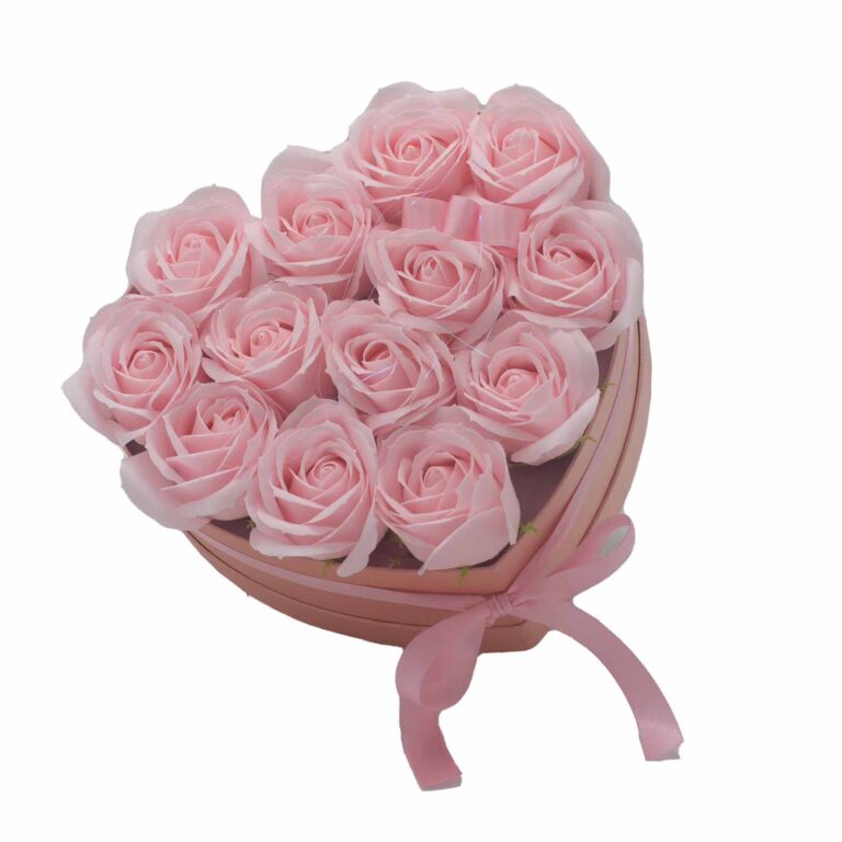 Soap-Flower-Gift-Bouquet-13-Pink-Roses-Heart