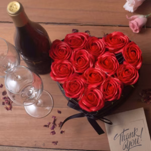 Soap Flower Gift Bouquet - 13 Pink Roses - Heart