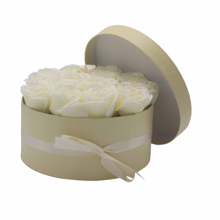 Soap-Flower-Gift-Bouquet-14-Cream-Roses-Round