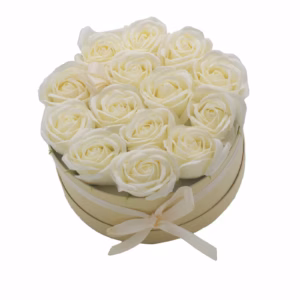 Bouquet Cadeau Fleur de Savon - 14 Roses Crème - Rond
