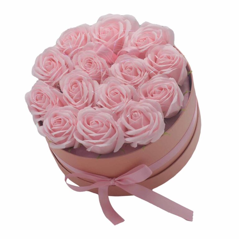 Soap-Flower-Gift-Bouquet-14-Pink-Roses-Round