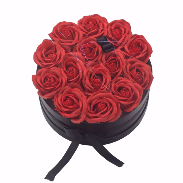 Zeep Bloemen Cadeau Set - 14 Rode Rozen - Rond