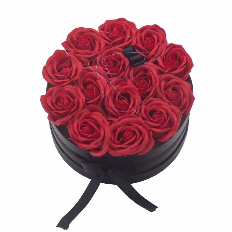 Soap-Flower-Gift-Bouquet-14-Red-Roses-Round