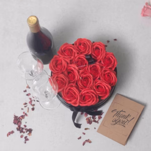 Zeep Bloemen Cadeau Set - 14 Rode Rozen - Rond