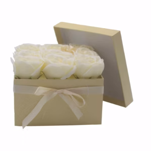 Zeep Bloemen Cadeau Set - 9 Crème Rozen - Vierkant