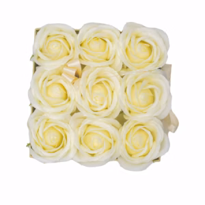 Zeep Bloemen Cadeau Set - 9 Crème Rozen - Vierkant