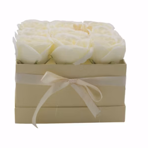 Zeep Bloemen Cadeau Set - 9 Crème Rozen - Vierkant