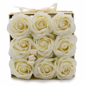 Zeep Bloemen Cadeau Set - 9 Crème Rozen - Vierkant