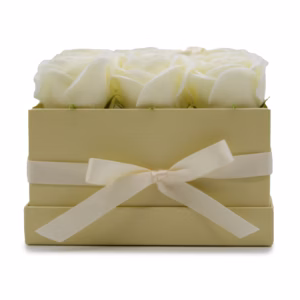 Zeep Bloemen Cadeau Set - 9 Crème Rozen - Vierkant