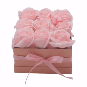 Bouquet Cadeau Fleur de Savon - 9 Roses Roses - Carré