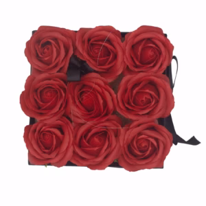 Gåvoset med Tvålblommor - 9 Röda Rosor - Kvadrat