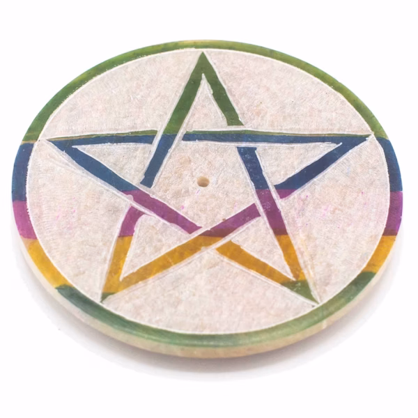 Soapstone Disc Incense Holder 8Cm - Pentagon