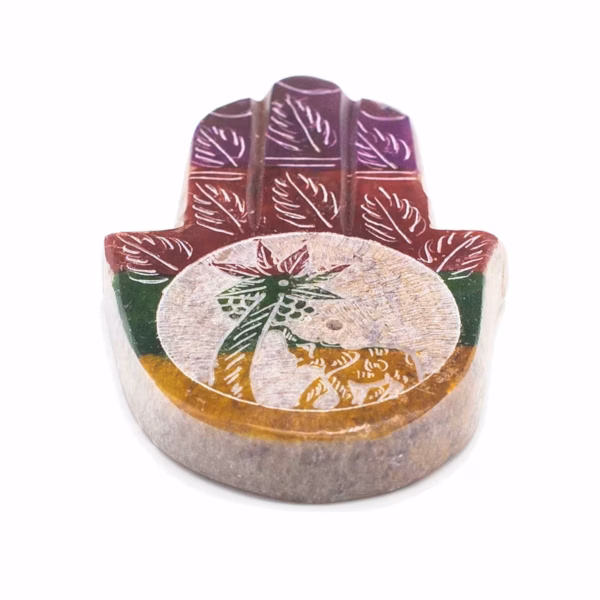 Soapstone Hamsa Incense Holder 9X6Cm - Elephant &Amp; Palm - Image 2