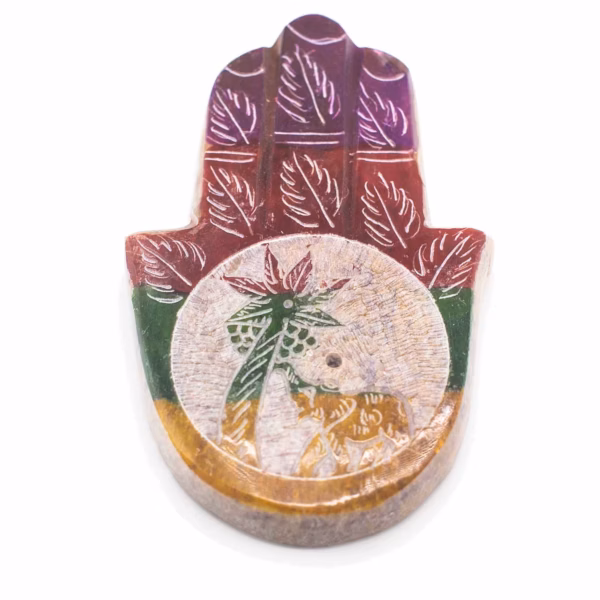 Soapstone Hamsa Incense Holder 9X6Cm - Elephant &Amp; Palm