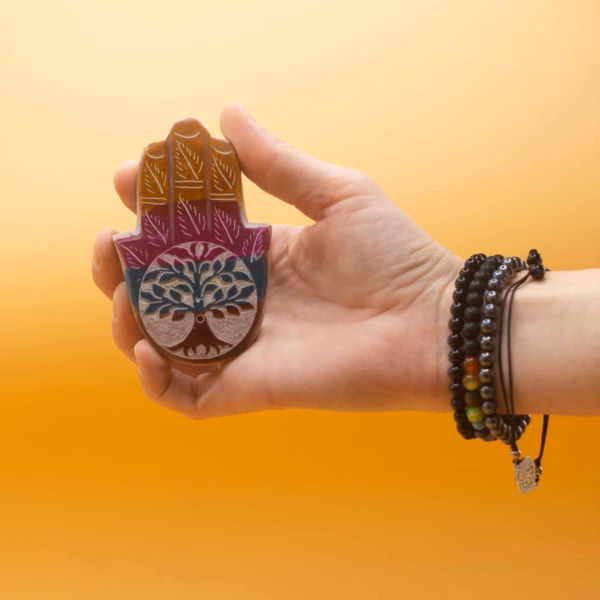 Soapstone Hamsa Incense Holder 9X6Cm - Tree Of Life - Image 3
