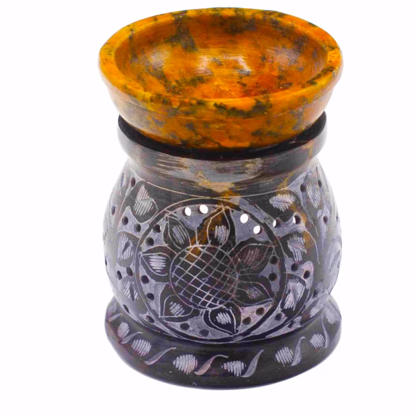 Oljebrännare - Mandala blomma svart & gul - 10cm