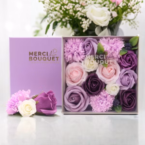 Firkantet Eske / Boks - Lavendel Rose & Nellik