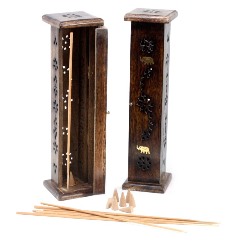 Square-Incense-Tower-Brass-inlay-Mango-Wood